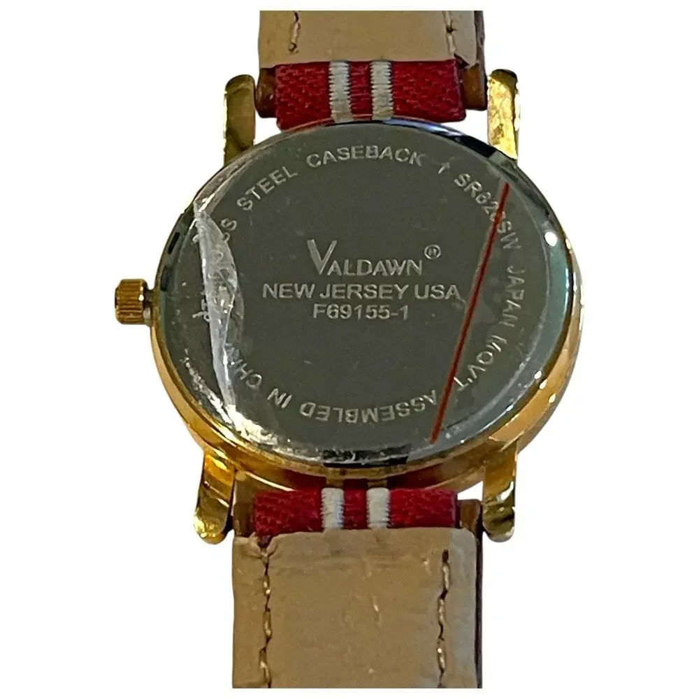 Unisex VALDAWN American Flag Patriotic 4th of July Gold Tone Watch, 33mm Leather